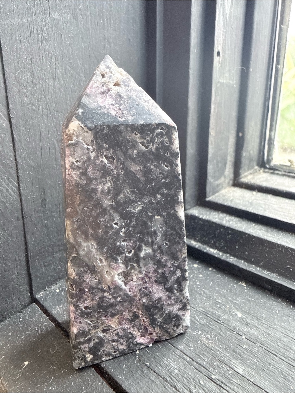 Polished Firework Quartz Obelisk - Smoky Black & Lavender Pink Hues - Picture 4 of 6